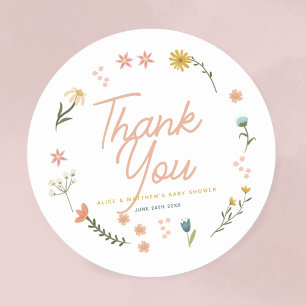 Sticker Rond Filles Boho Fleur sauvage Baby shower rose Favoris