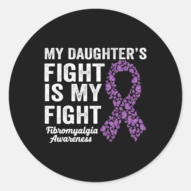 Sticker Rond Filles combat est mon combat violet fibromyalgie A (Devant)