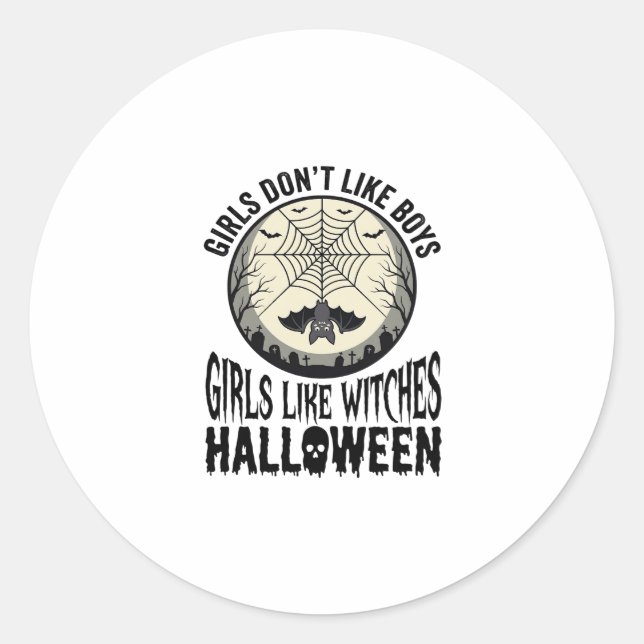 Sticker Rond Filles comme sorcières Halloween Design Vector Vin (Devant)