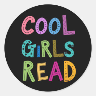Sticker Rond Filles cool Lire Livres Lover Filles Filles Femmes