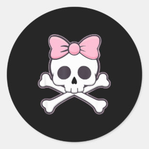 Sticker Rond Filles Crâne Mignon Avec Nœud Papillon Rose Kawaii