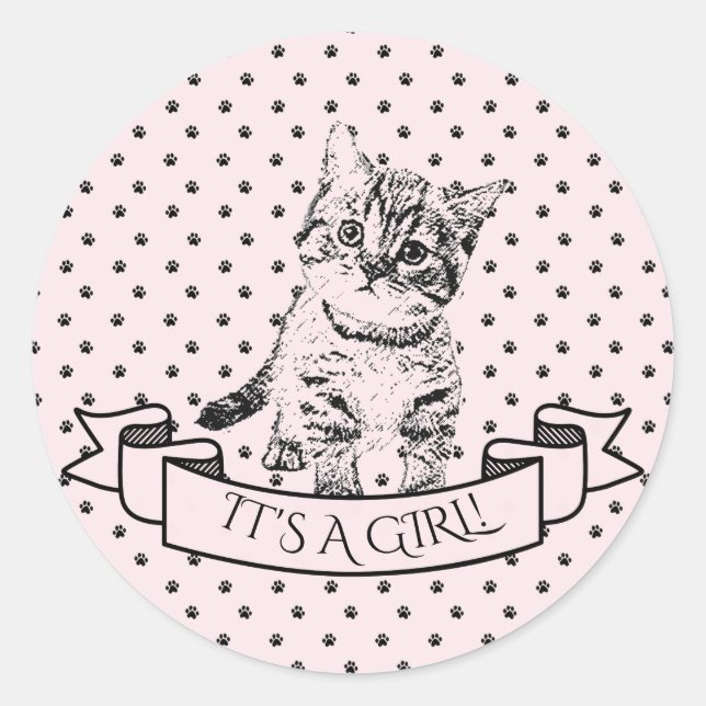 Sticker Rond Filles Cute Kitten Baby shower de chat (Devant)