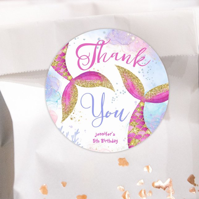 Sticker Rond Filles d'anniversaire de Sirène Or rose (Créateur téléchargé)