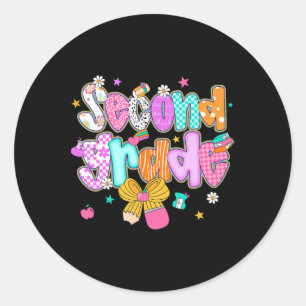 Sticker Rond Filles de 2e année élégantes avec nœud papillon po