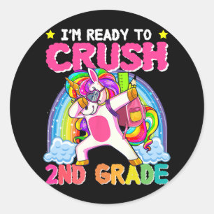 Sticker Rond Filles de 2e année Unicorn Crush Deuxième année Re