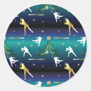Sticker Rond Filles de baseball softball Noël