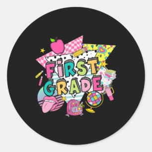 Sticker Rond Filles De Première Année Retour À L'École Pastel C