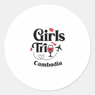 Sticker Rond Filles de vin mignonnes Voyage Cambodge Vacances 