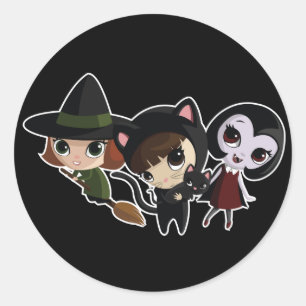 Sticker Rond Filles d'Halloween