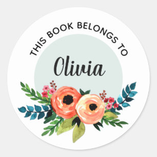 Sticker Rond Filles Floral Aquarelle Fleurs Enfants Plaque