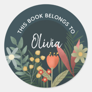 Sticker Rond Filles Floral 'Ce Livre Appartient' Fleurs Plaque