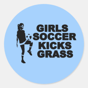 Sticker Rond Filles Football Kicks Grass