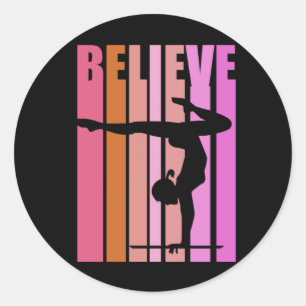 Sticker Rond Filles Gymnaste Gymnastique Filles Poignée Rose