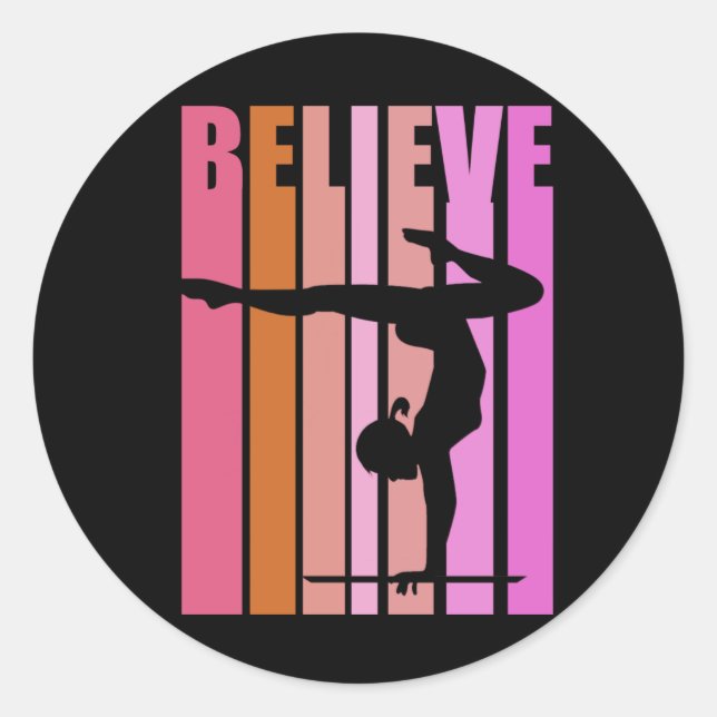 Sticker Rond Filles Gymnaste Gymnastique Filles Poignée Rose (Devant)