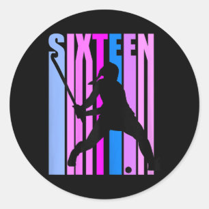 Sticker Rond Filles Joueuse de hockey sur gazon 16e anniversair