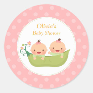 Sticker Rond Filles jumelles Baby Shower Deux pois dans une cos
