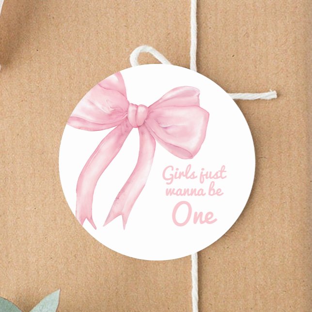 Sticker Rond Filles Juste Wanne Be One Rose Bow Coquette Annive (Créateur téléchargé)