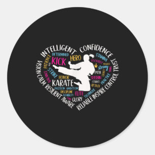 Sticker Rond Filles Karaté Coeur Pour Ados Femmes Aiment Martia