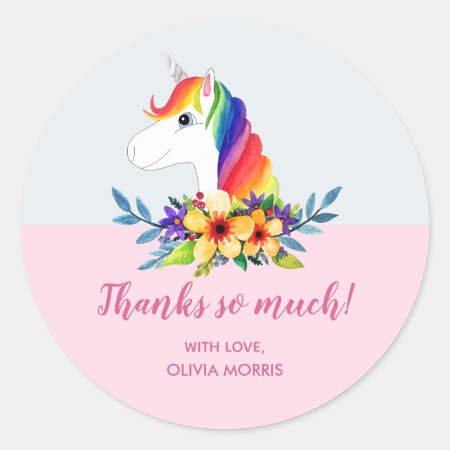 Sticker Rond Filles Magique Arc-en-ciel Unicorn Baby shower Fle (Devant)