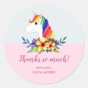 Sticker Rond Filles Magique Arc-en-ciel Unicorn Baby shower Fle