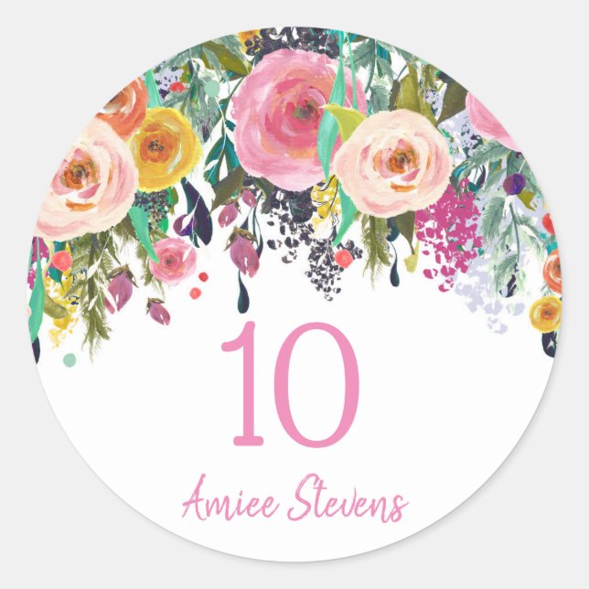 Sticker Rond Filles mignonnes 10e anniversaire fête Peach rose  (Devant)