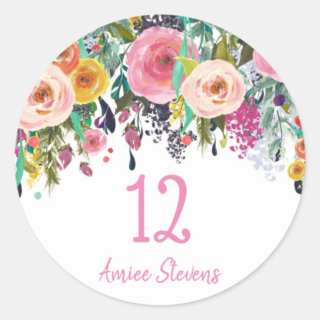 Sticker Rond Filles mignonnes 12e anniversaire fête Peach rose  (Devant)