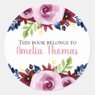 Sticker Rond Filles mignonnes 'Ce Livre Appartient' Plaque Flor