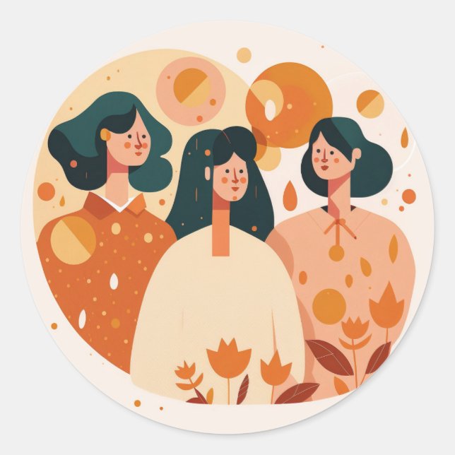 Sticker Rond Filles mignonnes en orange pour la journée des fem (Devant)