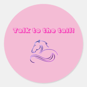 Sticker Rond Filles mignonnes et amusantes Parler au Cheval de