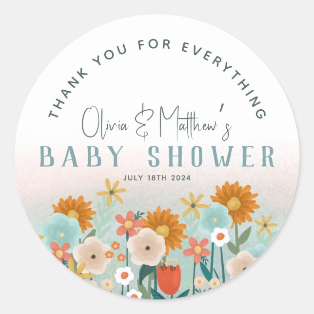Sticker Rond Filles mignonnes Merci Floral Baby shower Favorise (Devant)