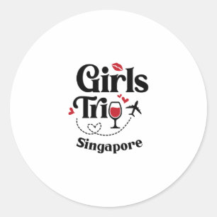 Sticker Rond Filles mignonnes vin voyage Singapour vacances