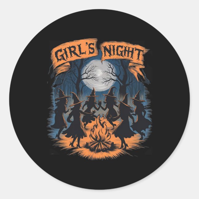 Sticker Rond Filles' Night Witch Coven Halloween Design Éffraya (Devant)