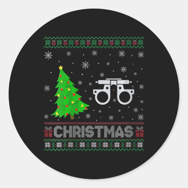 Sticker Rond Filles Optométrie Xmas Arbre Éclairage Noël laid (Devant)