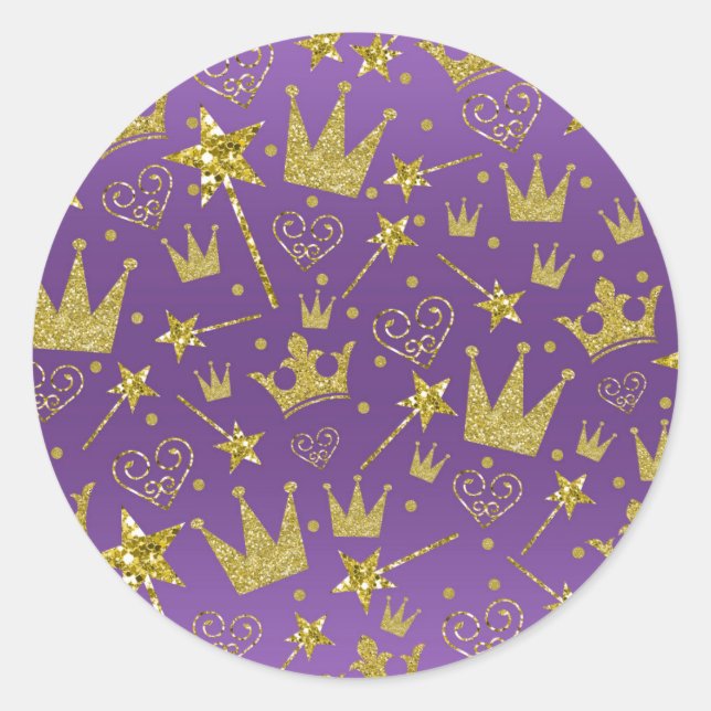 Sticker Rond Filles Pailletées Violet et Or Fête de Princesse (Devant)