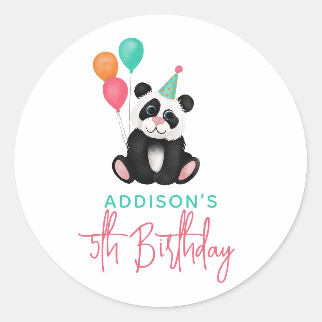 Sticker Rond Filles Parti moderne Panda Bear 5e anniversaire (Devant)