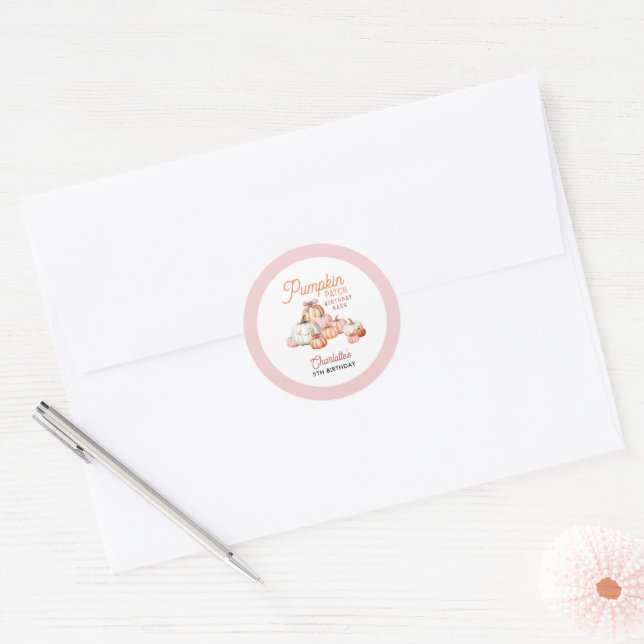 Sticker Rond Filles Patch Citrouille Rubans Fête d'anniversaire (Enveloppe)