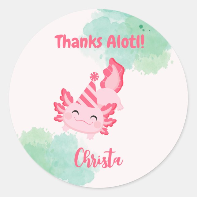 Sticker Rond Filles Pink Axolotl 1er anniversaire (Devant)