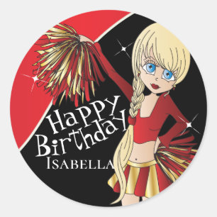 Sticker Rond Filles Pom Pom Pom-pom girl mignonnes   Rouge