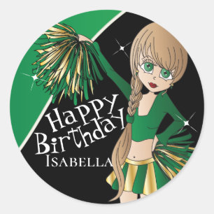 Sticker Rond Filles Pom Pom Pom-pom girl mignonnes   Vert