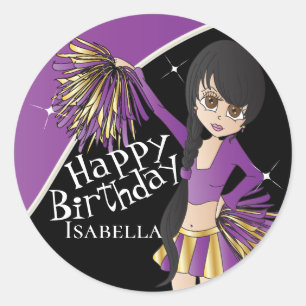 Sticker Rond Filles Pom Pom Pom-pom girl mignonnes   Violet