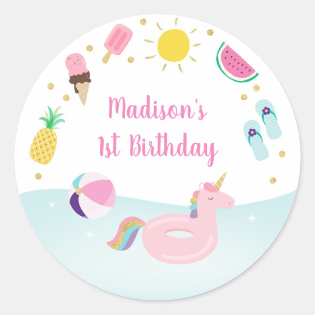 Sticker Rond Filles Pool Party Glace Cream Anniversaire (Devant)
