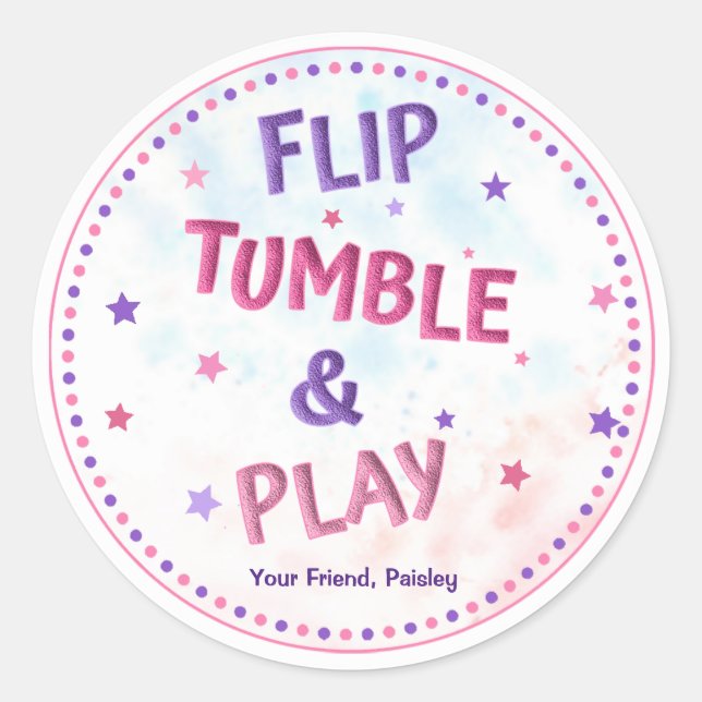 Sticker Rond Filles Retourner Tumble & Jouer Anniversaire Favor (Devant)