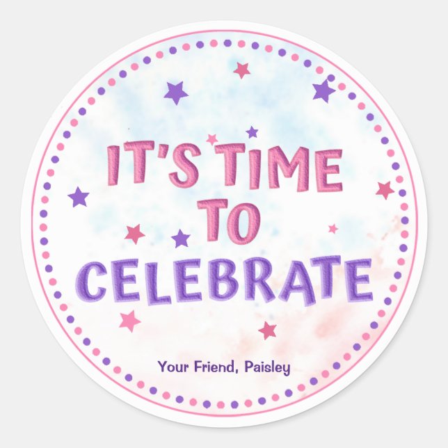 Sticker Rond Filles Rose Faveur Anniversaire Gymnastique (Devant)