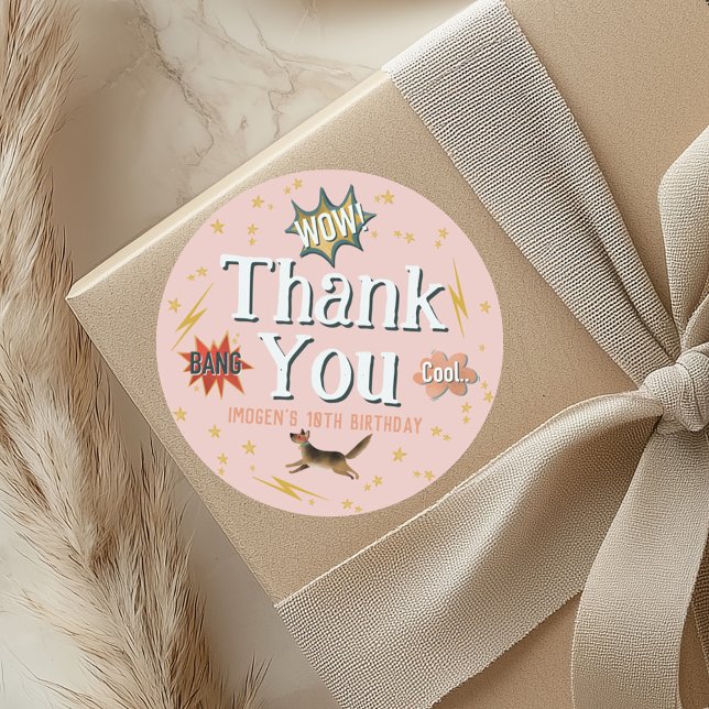 Sticker Rond Filles Rose Superhero Anniversaire de enfant Favor (Créateur téléchargé)