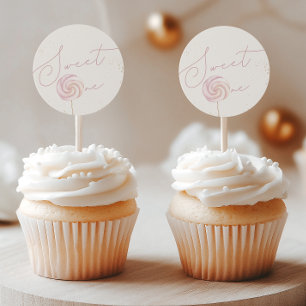 Sticker Rond Filles' Rose Sweet One Candy Glace Cream 1er anniv