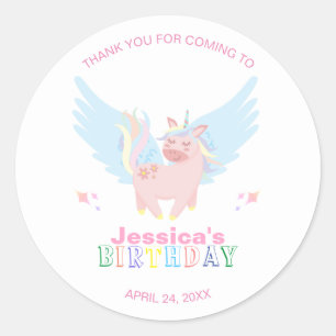 Sticker Rond Filles rose Unicorne Magique Jour Anniversaire Fêt
