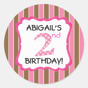 Sticker Rond Filles roses/Brown mignonnes Deuxième anniversaire