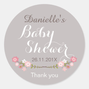 Sticker Rond Filles Rustique Baby shower Floral Favoriser Stick