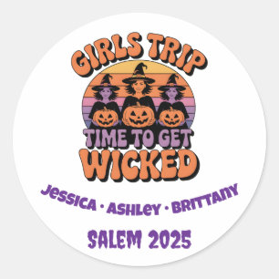 Sticker Rond Filles Sortir Sorcière Halloween Rétro