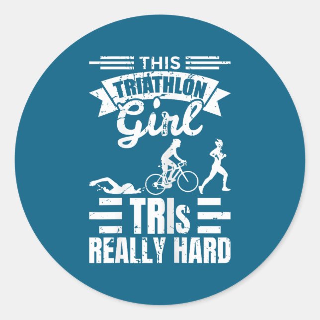 Sticker Rond Filles triathlètes Triathlon drôle  (Devant)